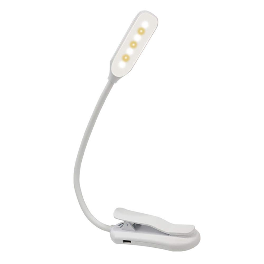 QEBIDUM Clip On Book Reading Light for Bed, Clamp On Book Light with 5 LED Eye Care, 3 Color Changeable, Battery Operated USB Rechargeable Bendable Night Book Light Reading Lamps for Bed Study White