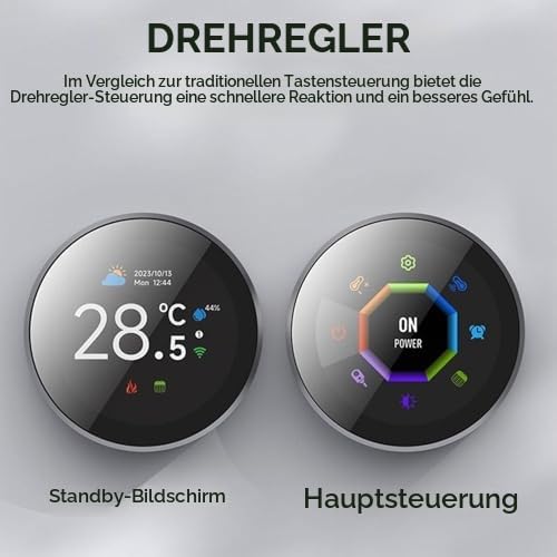 Thermostat, Intelligentes Thermostat für Zuhause – Programmierbarer WLAN-Thermostat – Schnee, Bluetooth-Thermometer mit 1,32-Zoll-TFT-Bildschirm, Steuerung über Mobiltelefon