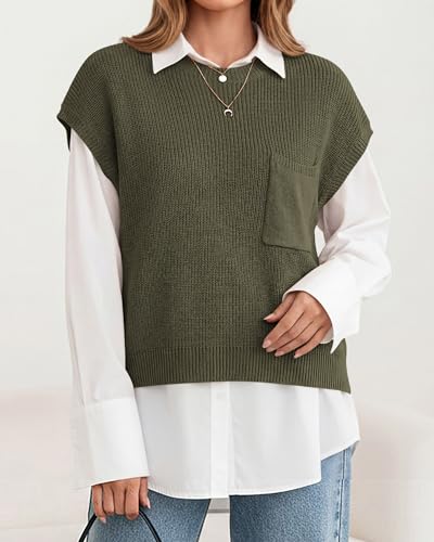 Image of KIRUNDO Summer Fall Short Sleeve Sweater for Women 2026 Casual Sweater Vest Cotton Knit Pullover Tank Tops Fashion Clothing