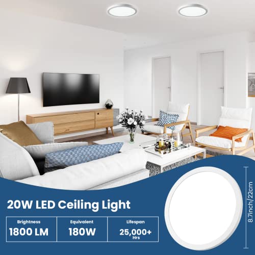 Tuuana Motion Sensor Led Ceiling Lights, 20W 8.7In Led Flush Mount Ceiling Lights, 5000K 1800Lm Slim Flat Surface Mount Lights White With 3 Modes For Closet Bedroom Laundry Hallway Kitchen, 2 Pack #TOP1