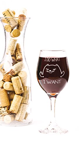 Funny Guy Mugs I Do What I Want Cat Wine Glass, 11-Ounce - Unique Birthday Or Christmas Gifts For Men, Women, Mom, Dad, Daughter, Wife, Sister, Girlfriend, Teacher, Boss Or Coworker #TOP3