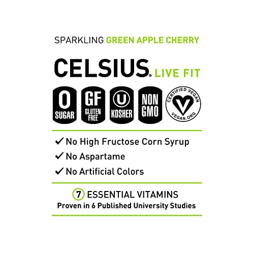 CELSIUS Sparkling Green Apple Cherry, Functional Essential Energy Drink 12 Fl Oz (Pack of 12