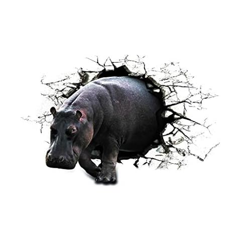 3D Animals Wall Stickers for Living Room Family Wall Stickers Bedroom Study Background Wall Sticker PVC Wall Sticker Art Sticker Decal DIY Self-Adhesive Decoration 60x 40cm (Hippo) Cover