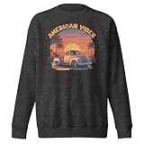 M2480 American Vibes Retro Sunset Classic Car Adulto Unisex Felpa, Carbone Heather, XL