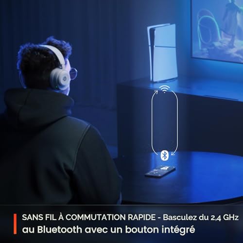 SteelSeries Arctis Nova 5 Écouteurs de Jeu sans Fil Multi-systèmes - Blanc - Contrôleurs magnétiques en néodyme - Plus de 100 préréglages Audio - Batterie 60 HR - 2,4 GHz ou BT