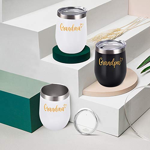Cpskup Grandparents Christmas Gifts, Grandpa And Grandma Wine Tumbler Set With Lid, Stemless Insulated Stainless Steel Tumbler For Grandpa And Grandma From Grandkids Grandchildren(12Oz, Black&White) #TOP3