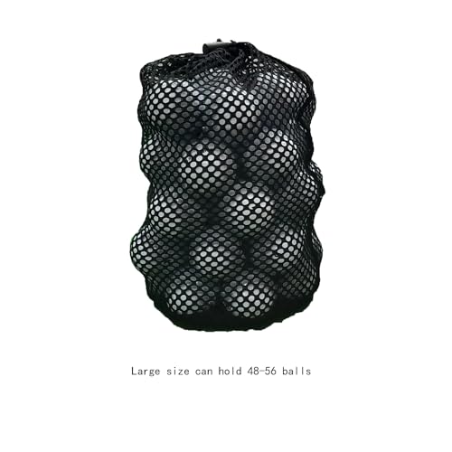 YTgilo Black Golf Ball Bag - Large Size Holds 48-56 Balls, 5.9x11 Inch Pocket Style Nylon Mesh With Locking Drawstring Closure, Breathable Netting Carrying Storage Pouch