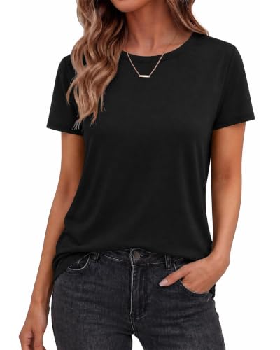 TNNZEET Black Shirt Womens - Short Sleeve Spring Summer Casual Tops Loose Basic Tees Crew Neck Tshirts Fashion Clothes 2026