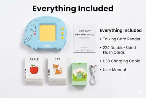Liphant Talking Flash Cards, Educational Learning Toy for Kids 1-6 Years, 224 Words, Speech Development (Blue)