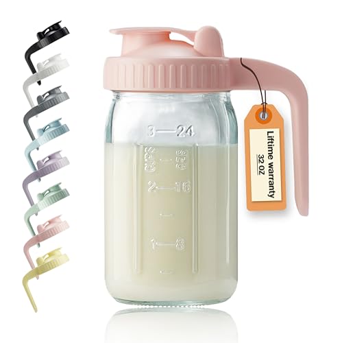 32oz Glass Pitcher with Lid & V-shaped Pour Spout - 1 Quart Breastmilk Pitcher Double Leak Proof, Creamer Container for Sun Tea, Juice, Cold Brew Coffee, Breastmilk Storage Container by Miradexic - Used condition - US$15.89