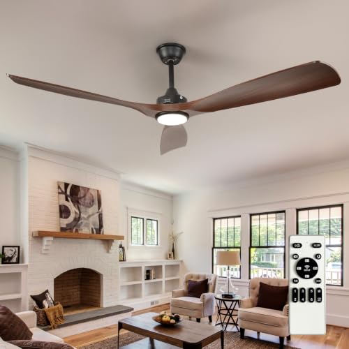 Image of Depuley 60-Inch Ceiling Fan with Light: Walnut 3 Blade Outdoor Fans for Patios - Dimmable Indoor Fan with Remote Control Living Room Fandelier Ceiling Fans Ultra Quiet DC Motor Reversible 6 Speed