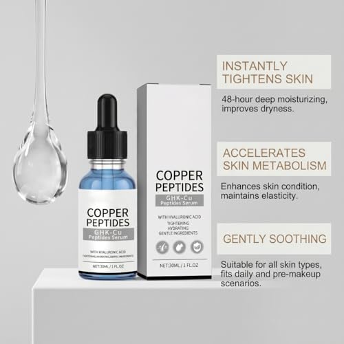 Generic Copper Peptide Facial Serum with Hyaluronic Acid, Hydrating and Moisturizing Face Serum for Daily Skin Conditioning, Gentle Formula for All Skin Types, 30ml 1fl oz