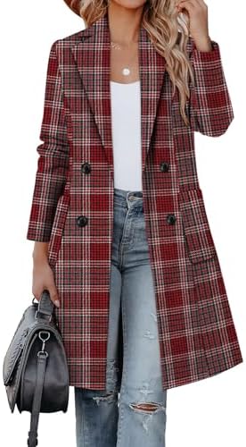CHICZONE Women's Notch Lapel Double Breasted Mid Long Pea Coat Wo...
