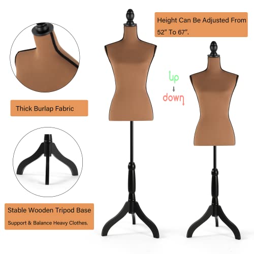 Hombour Dress Form Mannequin Torso, Female Sewing Manikin Body, Pinnable Dressmaker Form With Wooden Tripod Base Stand For Display, Clothing Design, Dark Brown #TOP1