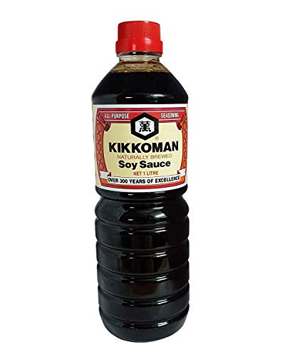 Image of Kikkoman Naturally Brewed Soy Sauce - 1 Litre | Made in Japan, All Purpose Seasoning - 4 ingredients- Soy Beans, Salt, Water, Wheat | Vegetarian, No Added Colour or Preservatives
