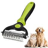 Soodyoow Cepillo Deslanador para Perros y Gatos, Doble Cara 17+9 Dientes de Acero Inoxidable, Elimina Pelo Muerto y Nudos, Rastrillo para Subpelo para Mascotas de Pelo Corto Largo, Verde