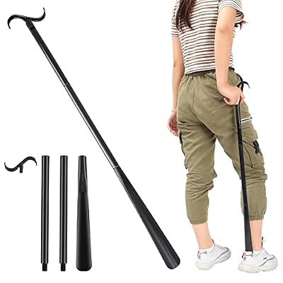 35" Long Dressing Stick with Shoe Horn with Sock Removal Tool, Adjustable Extended Dressing Aids for Shoes, Socks, Shirts and Pants