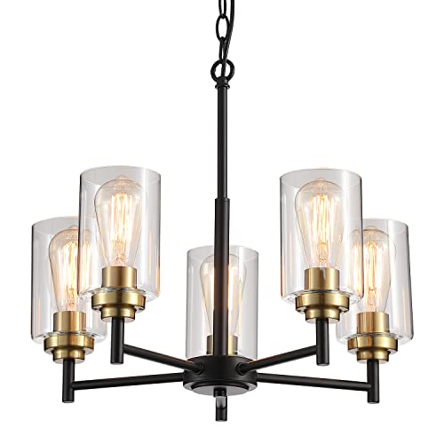 9Mmml 5 Lights Glass Chandelier,Modern Kitchen Island Lighting Black And Gold Metal Dining Room Light Fixture For Living Room Foyer,E26 #TOP11