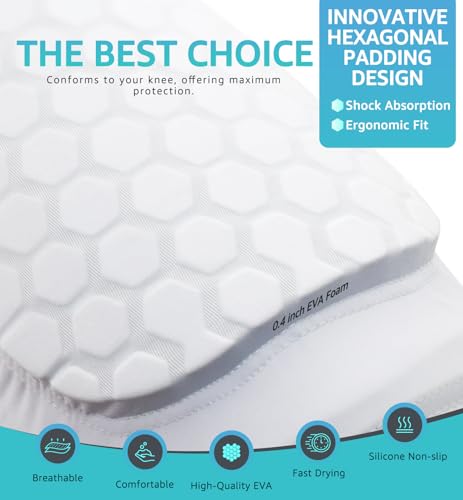 Image of HiRui Knee Pads for Kids Youth Adult, Basketball Baseball Knee Brace Knee Support, Collision Avoidance Kneepad Compression Knee Sleeve for Volleyball Football Cycling Running-1Pair (White, XL)