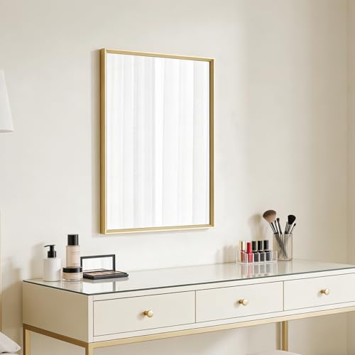 Image of Bathroom Mirror for Wall, 24x16 Inch Framed Vanity Mirror Brushed Gold