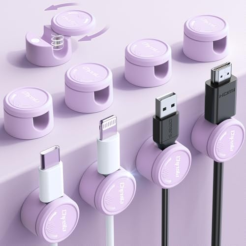 9 Pack Magnetic Cable Clips - Chfeila [Upgraded Twist-Lock] Cord Organizer, [360°Rotating Lid] Cable Management, Adhesive Wire Holder for Home Office Desk Desktop Nightstand Car Table Wall (Pink)