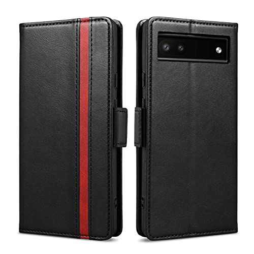 Rssviss Handyhülle für Google Pixel 6a Hülle, Google Pixel 6a Handytasche 4 Kartenfächer Google Pixel 6a Schutzhülle Magnetverschluss Klapphülle Google Pixel 6a Brieftasche 6,2 Zoll Schwarz Cover