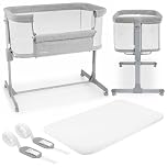 Next to me Crib 3 in 1 - Bedside Cots for Babies - Baby Bassinet with Breathable Mesh - Baby Cot with Mattress Included - 7 Height Levels - Wheels & Removable Side Panel - Suitable up to 9kg