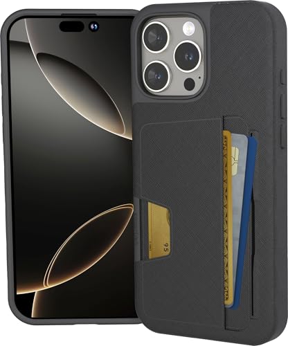 Smartish iPhone 16 Pro Max Wallet Case - Wallet Slayer Vol 2 [Slim + Protective] Credit Card Holder w/Kickstand - Drop Tested Hidden Card Slot Cover for Apple iPhone 16 Pro Max - Black Tie Affair