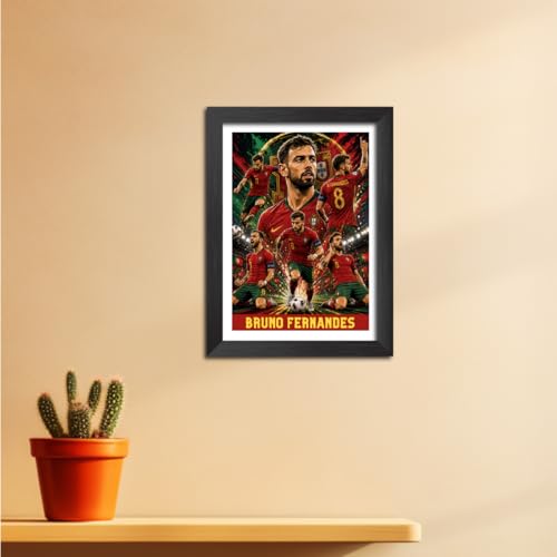 Image of TenorArts Bruno Fernandes Portugal Poster Worldcup Themed Laminated Photo Frame Painting with Matt Finish Black Texture (12 inches x 9inches)