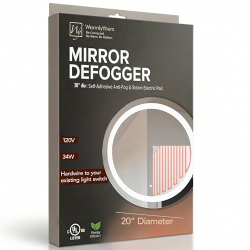 WarmlyYours Heated Mirror Defogger Circular 20x20 in. Self-Adhesive Anti Fog and Steam Electric Pad...