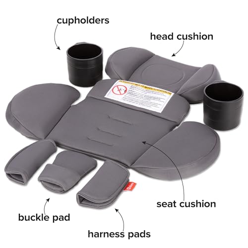 Diono Radian 3R Comfort Travel Kit, Infant Car Seat Accessory, Compatible with Radian 3R, 7-Piece Kit (2 Harness Pads, 1 Buckle Pad, Head Cushion, Seat Cushion, 2 Cupholders), Gray Storm