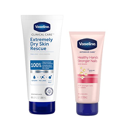 Vaseline Clinical Care Extremely Dry Skin Rescue Hand and Body Lotion, 6.8 oz and Intensive Care Healthy Hands Stronger Nails Lotion, 3.4 oz