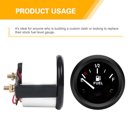 lekiliky Fuel Level Gauge, 12V E-1/2-F Pointer Marine Fuel Gauge Kit, 2.22\" Vehicle Tank Gauge Replacement Accessories, Universal for Most Cars, Boats, Vessels, Marine Trucks, Motorcycles (Black)