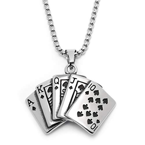 Schmuck-Checker Royal Flush Poker Karten Anhänger aus 316L Edelstahl Pik-As Casino Glücksbringer Herren Kette Männer Halskette Geschenk Cover
