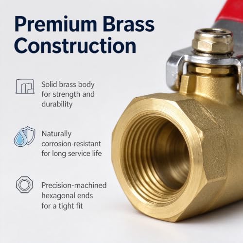 3/4" Brass Ball Valve NPT, 2-Pack Full Port Shut Off Valve — 사진 4