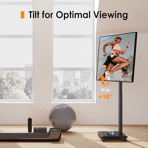 FITUEYES Hand Crank Lift TV Stand with Wheels, Tilt & Swivel Rolling TV Stand for 32-75Inch TVs, Free Height Adjustable Mobile Television Stand Holds up to 88Lbs, Iron Base Max VESA 600x400mm - Thumbnail 5