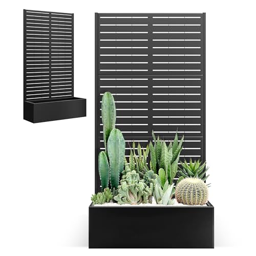 PolarcoForgeco Metal Planter Box with Trellis Outdoor, 35" L, Black Blinds
