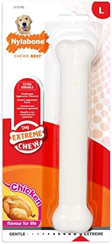 Nylabone Dura Chew Extreme Tough Dog Chew Toy Bone, Chicken Flavour, L, for Dogs Up to 23 kg
