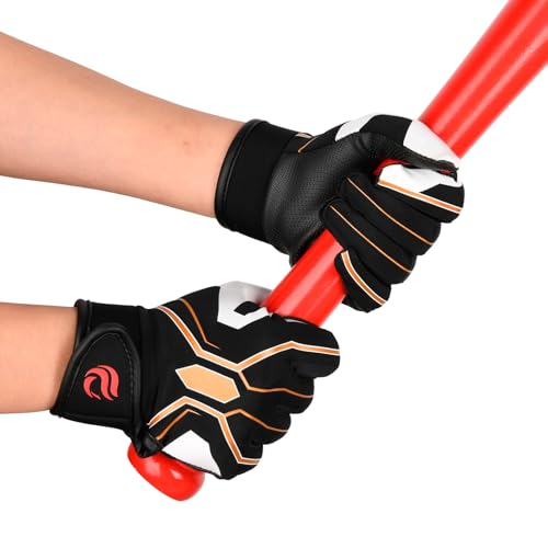 Goporoy Super-Grip Youth Baseball Batting Gloves for Kids, Ergonomic Design for Boys and Girls, Enhanced Protection & Optimal Performance, Magic Spider Black Youth XS/S