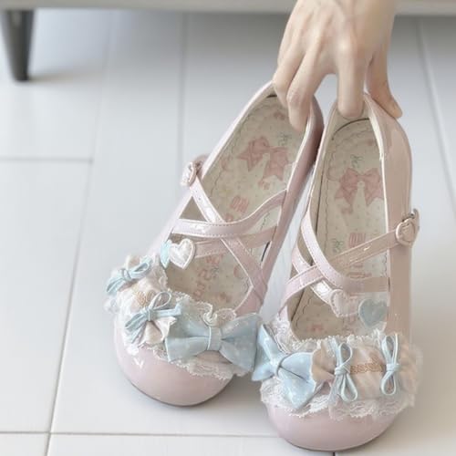 Women Cute Sneakers, Lace Bow Ballet Flats, Round Toe Low Heel Girls Kawaii Shoes Sweet Slip-Ons Comfortable Casual Footwear3