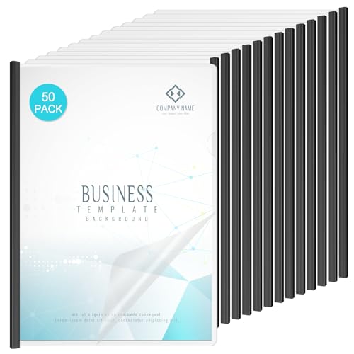 50 Pack Clear Report Covers with Sliding Bars, Presentation Folders for Letter Size 70 Sheet Capacity, Resume Folder Clear Folder, 5.5 Mil Thick, for File Resume Documents, Black