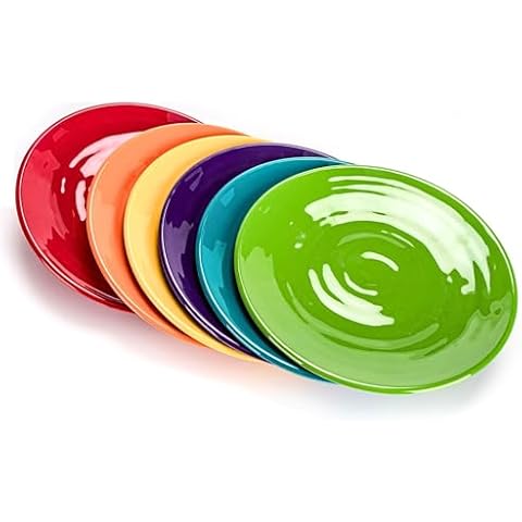 MIYOPESI 11-Inch Melamine Plates (Set of 6) - Unbreakable and Reusable Plastic Dinnerware with Ceramic Feel, Stackable and Dishwasher-Safe - Versatile for All Meals (Multicolor) Cover