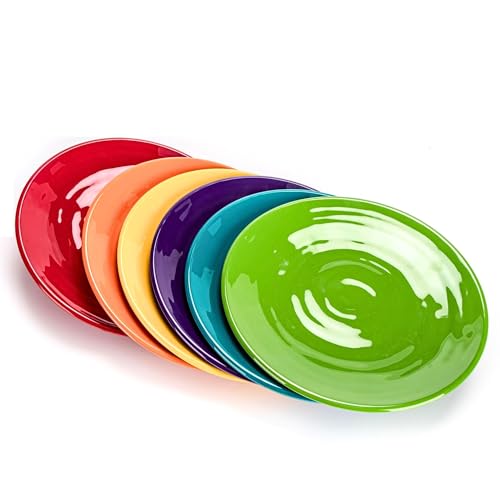 MIYOPESI 11-Inch Melamine Plates (Set of 6) - Unbreakable and Reusable Plastic Dinnerware with Ceramic Feel, Stackable and Dishwasher-Safe - Versatile for All Meals (Multicolor) by MIYOPESI - Used condition - US$18.74