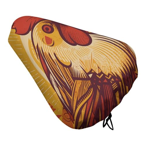 Cartoon Chicken Bike Seat Cover Water-Repellent Exercise Bike Seat Cushion Bicycle Saddle Cover with Drawstring Rain Snow Dust Covers for City Mountain Road Biking