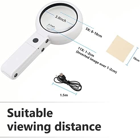 Mupack Magnifying Glass with 8 LED Light,5X 11X Handheld and Foldable Magnifier & Illuminated Desktop 2 in 1 Upgrade Version for Seniors and Children (White)