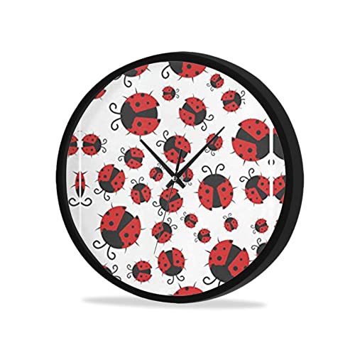 Divertido reloj ornamental circular de mariquita, reloj de pared redondo de cuarzo de calidad, funciona con pilas, para el hogar, oficina, aula, escuela, silencioso, sin tictac, frontal de cristal ABS