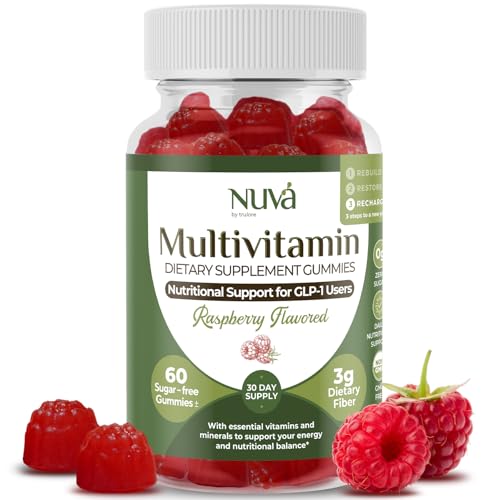 NuVa GLP-1 Support Multivitamin Gummies for Men & Women: Raspberry, Sugar-Free, 3g Fiber for Digestion & Gut Health, Vitamins & Minerals for Metabolic Balance, Gluten-Free, 60 Gummies - 30 Day Supply