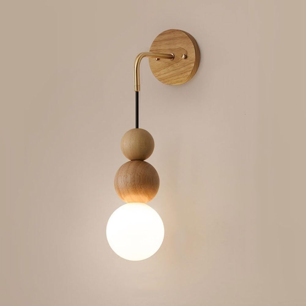 TONFON Japanese Wood Wall Lamp Mid Century Globe Wall Sconce Wabi Sabi Modern Vanity Wall Mounted Lamp for Bedroom Bedside Living Room Study Room Corridor Entryway Restaurant(B)