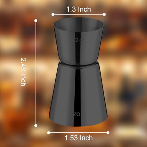 Image of Briout Double Cocktail Jigger Set - 2 Pcs Japanese Premium 304 Food Grade Stainless Steel, 1 OZ 1 /2 OZ, Flat Edge Black