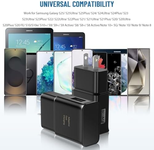 휴대폰 충전기 USB C 고속 충전기 안드로이드, 삼성 충전기 타입 C 충전기 고속 충전 블록 및 1.8m(6.6피트) USB 충전 케이블 코드 삼성 갤럭시 S26/S25/S24/S23/S22/S21/S20/S10/S10/S10E/S9/S8, 노트 8 9용, 블랙., 6.6피트 — 사진 4